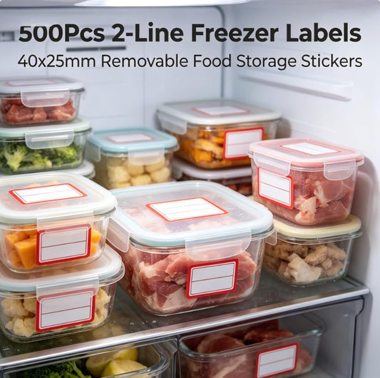 500 Removable Labels - No Residue, Reusable and Waterproof | Suitable for Food Storage Containers, Etc. (Double line-Red) - color: Double Line-red