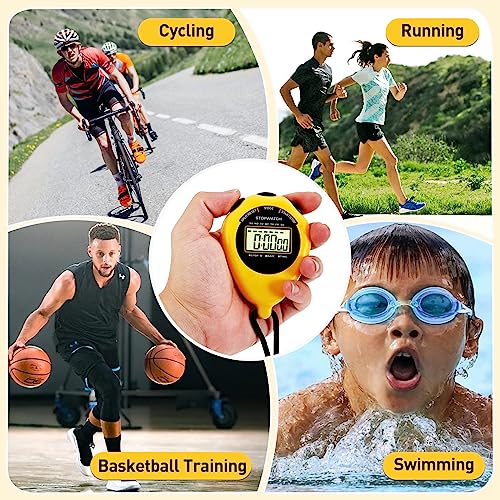 Stopwatch Sport Timer, 2 Pack Large Display Digital Stopwatch Timer with Date Time, No Alarm Silent Easy to Set Stopwatches for Sports, Coaches, Kids, Swimming and Running (Yellow) - color: Yellow
