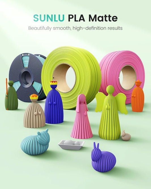 SUNLU Matte PLA Filament 1.75mm, 250g Spool, 8 Rolls, Multicolor - color: C-mattepla-8x250g-black+white+grey+kleinblue+olivegreen+red+oak+lavenderpurple