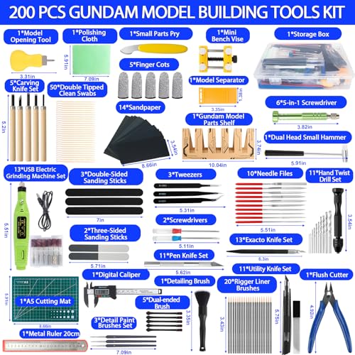 200 Pcs Gundam Tool Kit, Professional Model Tool Kit for Gundam, Modeling Tools for Plastic Models, Gunpla Tool Kits for Adults, Model Building Tools Hobby Tools Craft Set for Repairing and Fixing - color: 200pcs