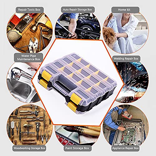 Tools Organizer Box Small Parts Storage Box 34-Compartment Double Side Hardware Organizers with Removable Plastic Dividers for Screws, Nuts, Nails, Bolts - color: Yellow, size: 1 PACK