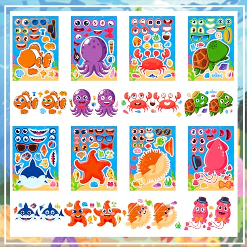 24 Sheets Make Your Own Ocean Sea Animals Stickers for Kids, Party Favors, Birthday Gifts, Classroom Rewards, Sea Crafts for Boys and Girls - color: Sea Animals