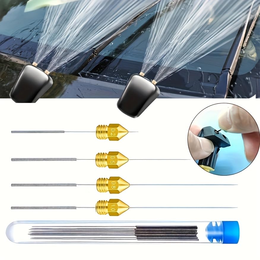 10PCS Stainless Steel Cleaning Nozzle Tool Kit for Car Window Wiper Jets, 3D Printer Extruder, Gas Stove Burner, Shower Head, Needle Tube Unclog Brush Set for Precision Maintenance
