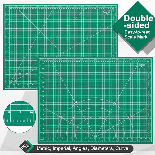 Density-upgraded 18" x 24" Self Healing Sewing Mat, Idemeet Rotary Sewing Mat for Crafts, 5-Ply Cut Board for Fabric Leather Cutting Quilting Modeling Hobby Project, Scale Size 18" x 24", Green - color: Green, size: 24.8"L x 18.8"W