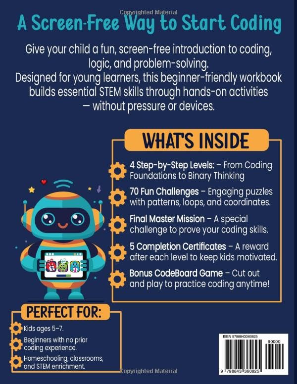 Coding Book for Kids ages 5-6-7: STEM Coding Activity Book for 5-7 year old Boys and Girls