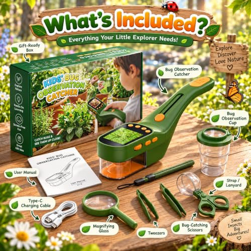 Bug Catcher for Kids, 500X Zoom, 2.4" Screen, STEM Toy for Ages 4-8