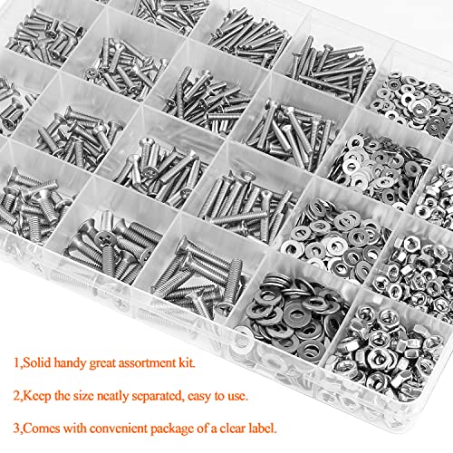 HELIFOUNER 1280 Pieces M2 M2.5 M3 M4 304 Stainless Steel Phillips Countersunk Head Machine Screws, Metric Screws Bolts Washers Nuts Kit, 304 Stainless Steel - size: M2/M2.5/M3/M4, style: Phillips Countersunk Head