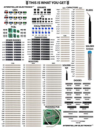 2900 pcs SMD 1206 0805 0603 Component Assortment, Resistor, Capacitor, Diode, Transistor, OpAmp, IC, Solder, PCB, SMT Soldering Assorted Kit
