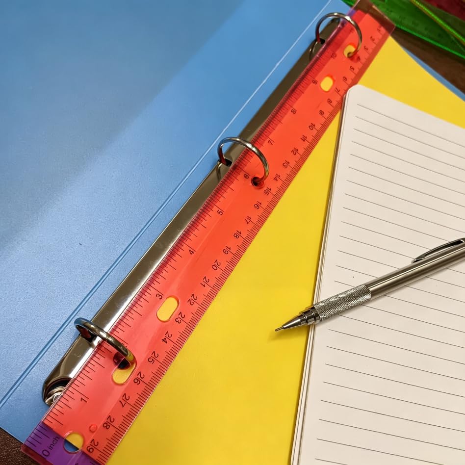 Rulers with Holes for Three-Ring Binders for School Supplies, Flexible Ruler 12 Inch for Classroom, Matrix Ruler Clear 6 Pack - style: holes 12in