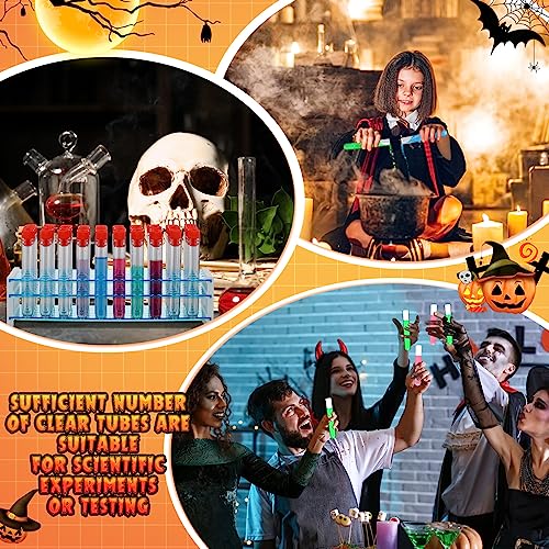 Xuhal 100 Pcs Halloween Test Tubes and Holder, 16 x 100 mm Plastic Caps