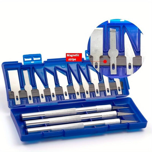 13PCS Precision Craft Knife Set, Aluminum Handle Hobby Exacto Kit with 10 Blades for DIY Art, Paper Cutting, Model Making & Carving (13 Pieces in a Blue Box) - color: 13 pieces in a blue box