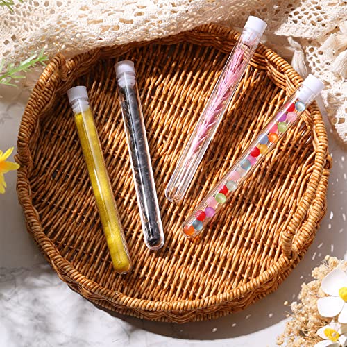 Hoteam 100 Pcs Test Tubes with Caps, 25ml 150 x 16 mm Clear White Lid - color: White Lid