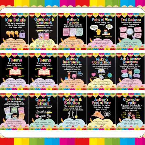 Ctosree 15 Pcs Reading Comprehension Posters Classroom 14x10,Pencil - style: Pencil
