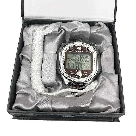 Stopwatch Timer, Metal Stop Watch 100 Lap Memory Digital Stopwatch, Water Resistant Stopwatch for Sports, Competitions (Silver)
