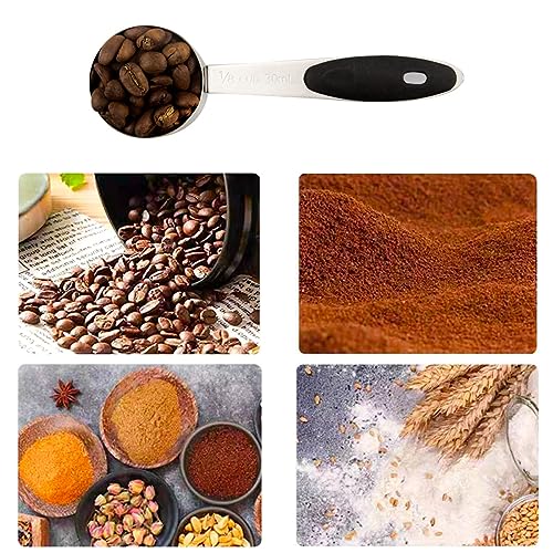 2 PCS 1/8 Cup Stainless Steel Measuring Scoops Coffee Measuring Scoop 30ML Small Coffee Scoop Measuring Cup with Black Silicone Handle Large Capacity And Comfortable Hand Feeling Tablespoon