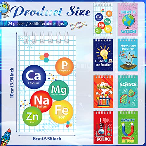 Teling 24 Pcs Science Party Favors Science Notebooks Bulk Mini Scientist Notepad Small Spiral Pocket Notebook for Student Back to School Gifts Lab Week Chemistry Class Reward Birthday Gift Bag Filler