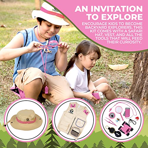Kids Explorer Kit with Safari Vest & Hat for 3-7 Year Old Boys & Girls - color: Taffy Pink, size: Medium