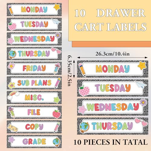 FYSUIMU 10Pcs Rolling Storage Cart Labels Composition Notebook Pastel Teacher Drawer Cart Label for Back to School Office Classroom Organization - style: School Supplies