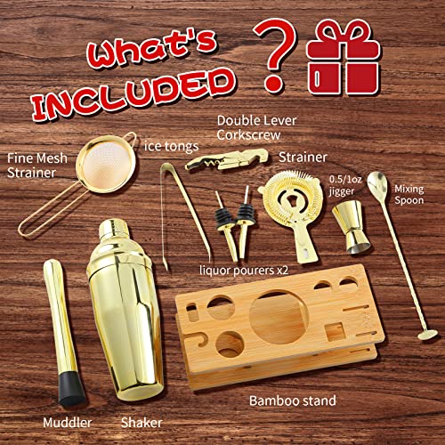 Cocktail Shaker Set Drink Shakers Bar Cart Accessories - color: Gold