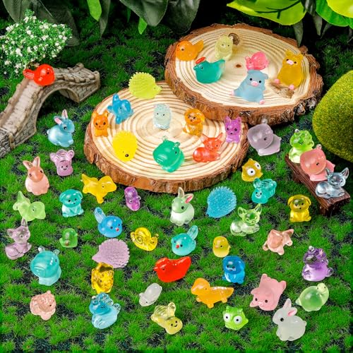 240 PCS Luminous Mini Resin Animals 30 Styles Miniatures Animal Figurines Glow in the Dark Tiny Little Animals Figures to Hide for DIY Fairy Garden Micro Landscape Dollhouse Aquarium Party Decor - color: 240pcs-animals