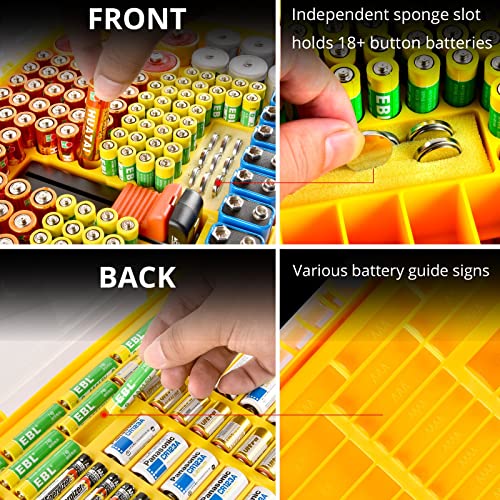 Battery Organizer Storage Case with Tester for 269 Batteries, Double Sides - color: Yellow