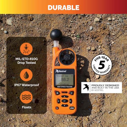 Kestrel 5400 WBGT Heat Stress Tracker Pro - color: Orange, size: Bluetooth LiNK with Compass and Vane Mount