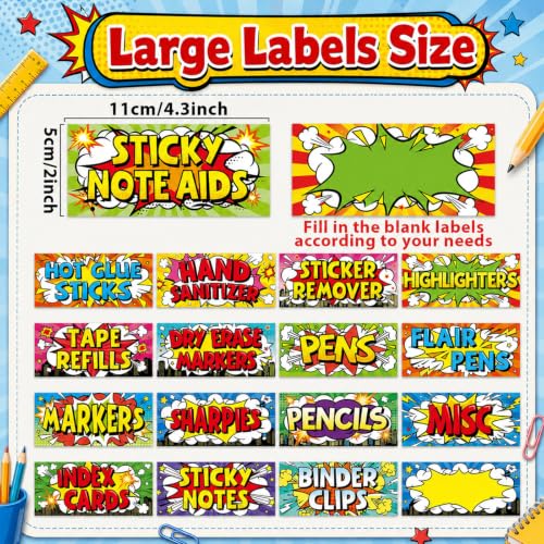 54Pcs Classroom Toolbox Labels Classroom Decoration Hero Self-Adhesive Toolbox Sticker Hero Theme Tool Box Storage Decal Colorful Organizer Container Decor for Back to School Teacher Supplies - style: Hero Theme