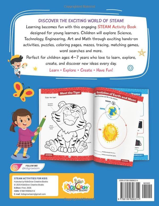 STEAM Activities for Kids: Fun Science, Technology, Engineering, Art & Math Activities for Ages 4-7 | Puzzles, Mazes, Coloring, Matching, Tracing & Learning Games