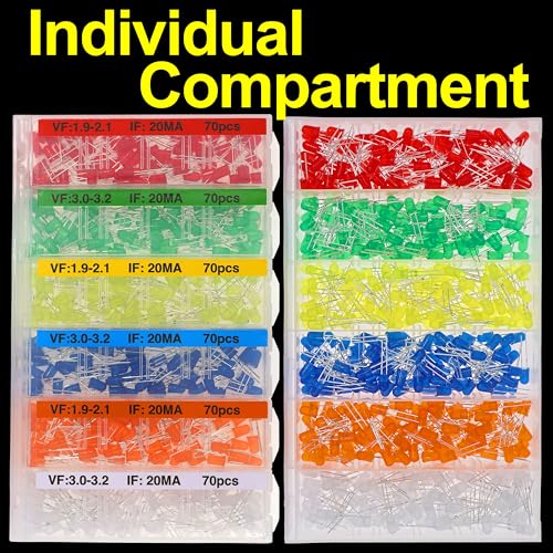 EEEEE 420pcs 6 Colors 5mm LED Diode Assortment LED Light Kit Box Multi Colored mini LEDs White Red Yellow Orange Green Blue Light Emitting lamp diodes Components Parts ledlights Circuit - style: 6 colors 420pcs 5mm