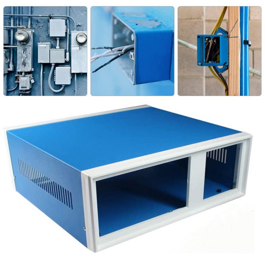Fielect Dustproof Electronic Junction Box Metal Enclosure Project Box for Electronic Projects Blue, 12.20" x 11.22" x 4.53" - size: 12.20" x 11.22" x 4.53"