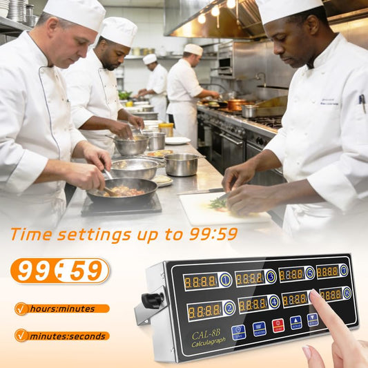 8-Channel Digital Kitchen Timer, Commercial Stainless Steel with Large LCD, Loud Alarm, 99H Memory, Waterproof Timer for Restaurant, Baking, Home