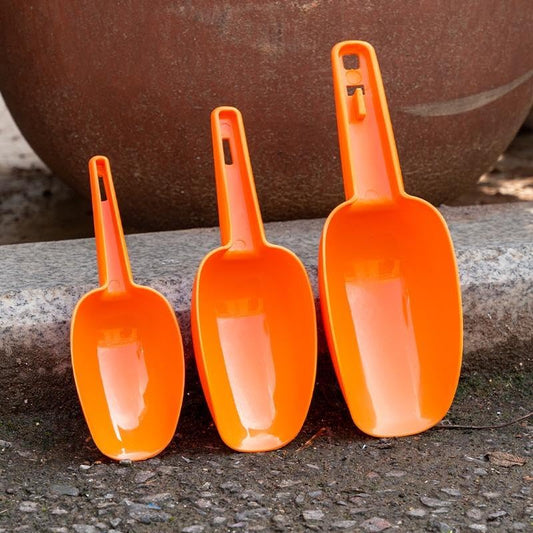 Set of 3 Ice Scoop, Plastic Kitchen Ice Scoop for Canisters or Ice Maker, Food Scoops for Canisters, Freezer, Flour, Dry Foods, Coffee Beans, Pop Corn, Pet Dog Cat Food (Orange) - color: Orange