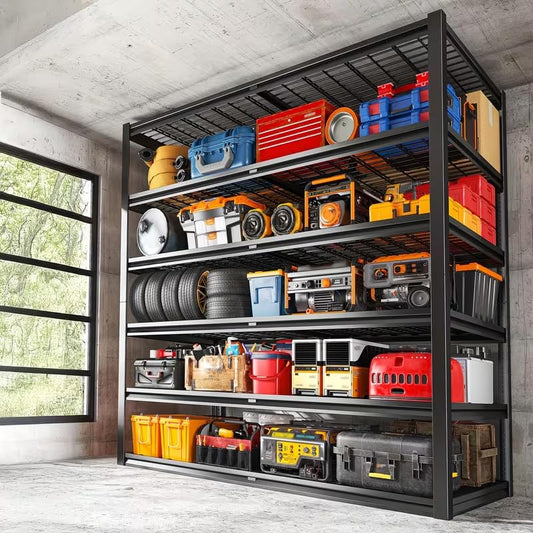 8000LBS Storage Shelves,62" W Garage Shelving Heavy Duty Metal Adjustable Garage Shelves, Shelving Units Industrial Shelving for Warehouse,62" W x 24" D x 84" H,Black