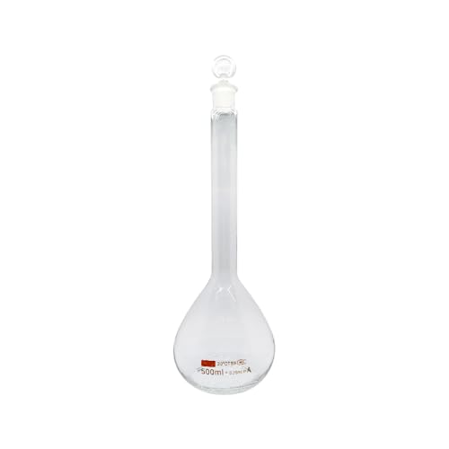 1pcs 5/10/20/25/50/200/500/1000ml Class A Borosilicate Glass Lab Clear Volumetric Flask with Head Stopper (500ml) - size: 500ml