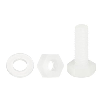 uxcell 300 Pcs/100 Sets Nylon Hex Bolts, M4 x 12mm Plastic Full Threaded Hex Head Screws Bolts and Nuts with Flat Washers for Machinery Electronics Industrial Accessories, White - size: M4 x 12mm