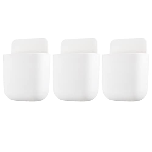 3 Pcs Remote Control Holder, Wall Mount Pen Holder Hole-Free Self Adhesive Phone Charging Organizer Pencil Storage Containers for Home Office School Supply Orgaizer (White - color: White-3Pcs