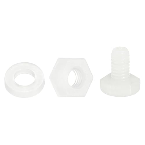 uxcell 300 Pcs/100 Sets Nylon Hex Bolts, M3 x 5mm Plastic Full Threaded Hex Head Screws Bolts and Nuts with Flat Washers for Machinery Electronics Industrial Accessories, White - size: M3 x 5mm