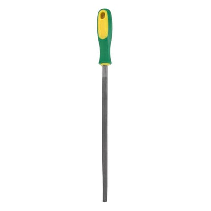 HARFINGTON 10" Round Medium Cut File Double Cut Teeth Medium Metal File High Carbon Steel T12 with Plastic Handle for Metal Wood Finishing Roughing, Grey/Yellow-Green - size: 10", style: Medium Cut