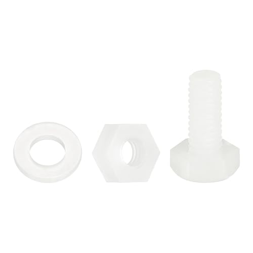 uxcell 300 Pcs/100 Sets Nylon Hex Bolts, M4 x 10mm Plastic Full Threaded Hex Head Screws Bolts and Nuts with Flat Washers for Machinery Electronics Industrial Accessories, White - size: M4 x 10mm