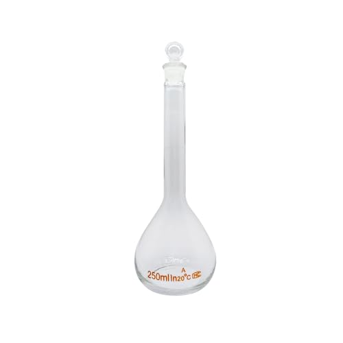 1pcs 5/10/20/25/50/200/500/1000ml Class A Borosilicate Glass Lab Clear Volumetric Flask with Head Stopper (250ml) - size: 250ml