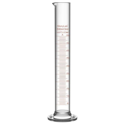 stonylab Class A Graduated Cylinder, 500 ml Borosilicate Glass High Precision Measuring Cylinder with Clear Scale and Stable Base for Laboratory Liquid Measurement - size: 500 ml