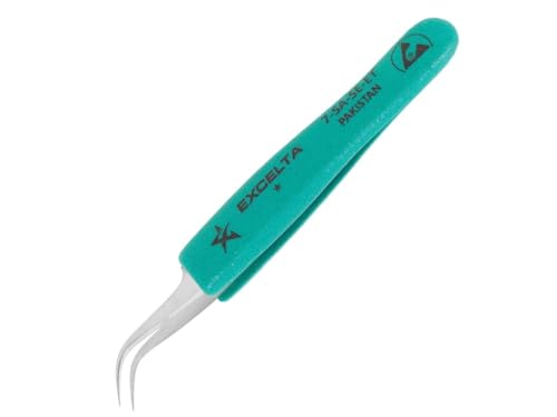 Excelta Ergonomic Tweezers, Curved Very Fine Points, One Star, Stainless Steel, Anti-Magnetic, 5" Length - size: Curved Tips, style: Ergonomic Grip, Economy Grade, Anti-Magnetic SS
