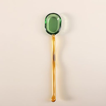 Glass Mixing Spoon 6.1 Inches Heat Resistant Glass Stirring Spoon Rod Teaspoons for Salt Sugar Tea Coffee Cocktail Cold Ice Cream Drink Party (Yellow Handle)