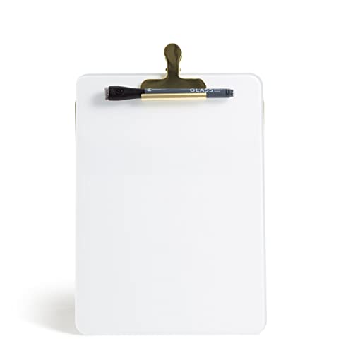 U Brands Glass Dry-Erase Desktop Easel, Tempered Glass, Gold Metal Stand, Removable Clip (Pack of 2) - size: 8.5"W x 11"H (Pack of 2)