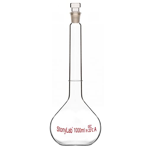 stonylab Glass Volumetric Flask Class A with Glass Stopper, Borosilicate Glass Heavy Wall Volumetric Flask Tolerance (1000 ml) - size: 1000 ml