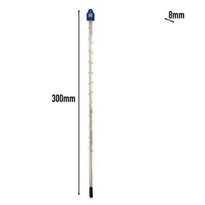 Glass Thermometer -10 to +110C 300 mm for Measuring Water and Liquids