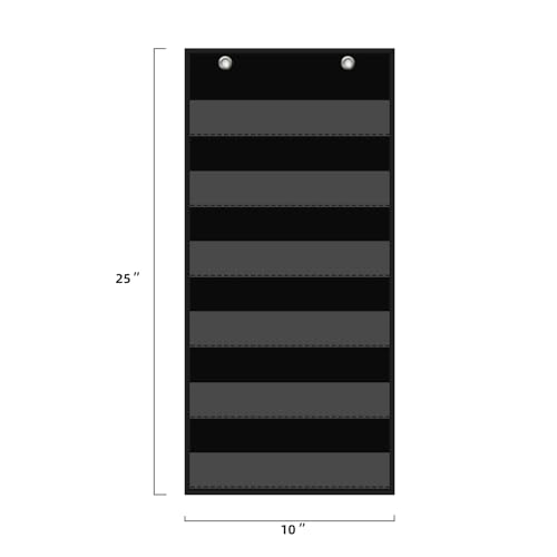ANCOMEDO 10”W x 25”H Classroom Words Pocket Chart with 6 Clear Pockets, Black Standard Pocket Chart for Classroom and Home for Sentence Strips, Reusable Words Hanging Pocket Chart (Black) - size: 10Wx25H