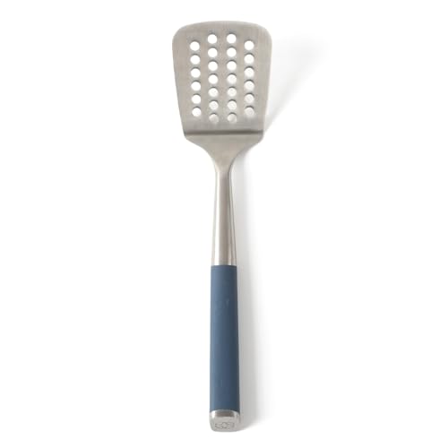 Calphalon Slotted Turner, Kitchen Flipping Spatula, Slotted Spatula, Stainless Steel Turner with Silicone Heat Resistance Handle, Nonstick-Safe Spatula for Draining and Flipping (Navy) - color: Navy Blue I, size: Slotted Turner