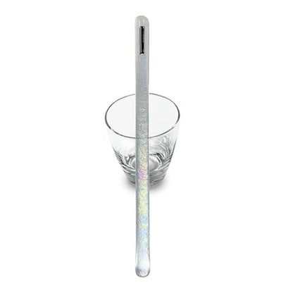 Handmade Iridescent Glass Swizzle Stick – 10.5 Inch Long Cocktail Stirrer & Pitcher Stirring Rod with Platinum Luster Accent - Deluxe Mixology Bar Tool, Canadian Made Luxury Gift