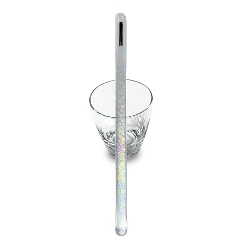 Handmade Iridescent Glass Swizzle Stick – 10.5 Inch Long Cocktail Stirrer & Pitcher Stirring Rod with Platinum Luster Accent - Deluxe Mixology Bar Tool, Canadian Made Luxury Gift